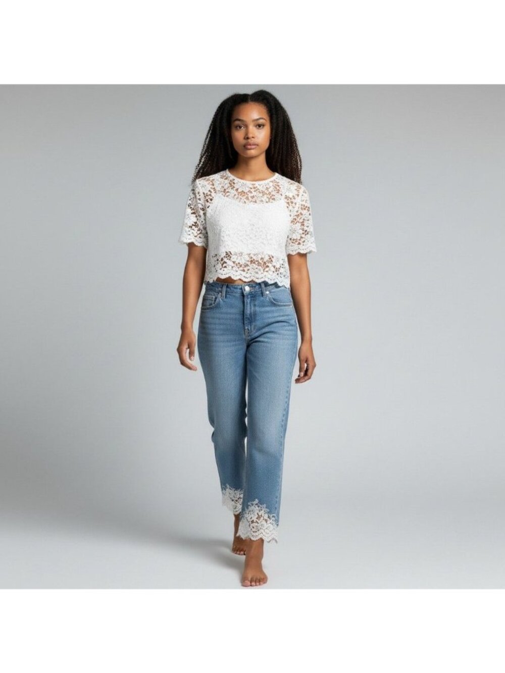 J Brand Ruby Lace Trimmed Jeans 31 High Rise Crop Cigarette Stretch - Picture 5 of 16
